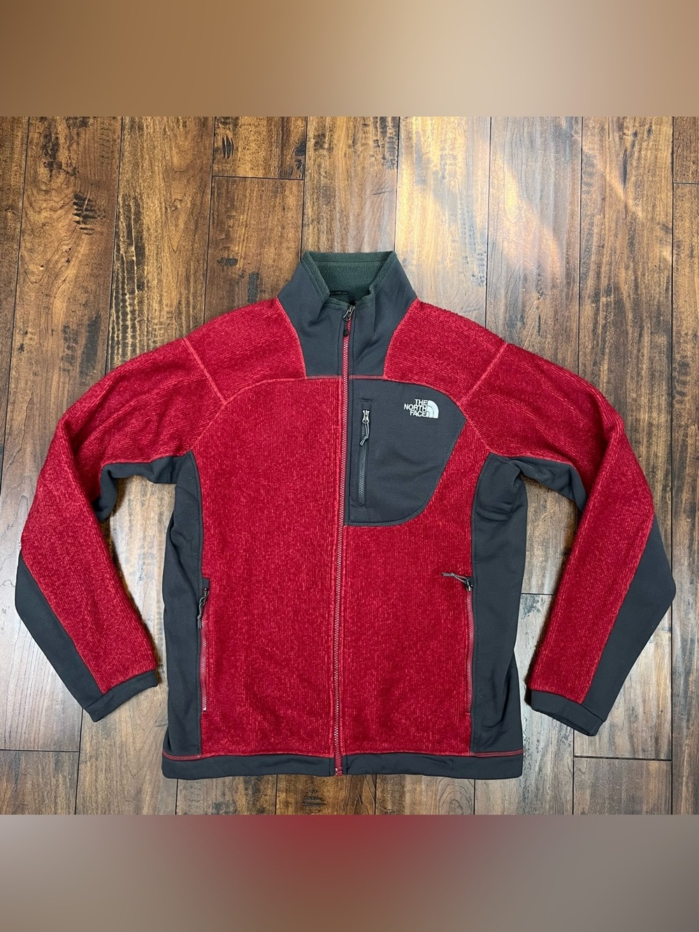 THE NORTH FACE Men’s Fleece Jacket Red Gray Polartec Thermal Size Large